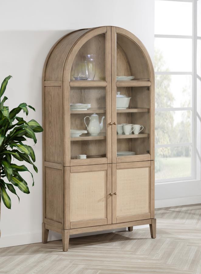 Coaster 109386  Kailani beige oak wood finish arched top vitrine cabinet china cabinet