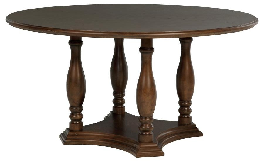 Coaster 109400-S7 7 pc Landon rich brown finish wood 60" round dining table set fabric upholstered seats