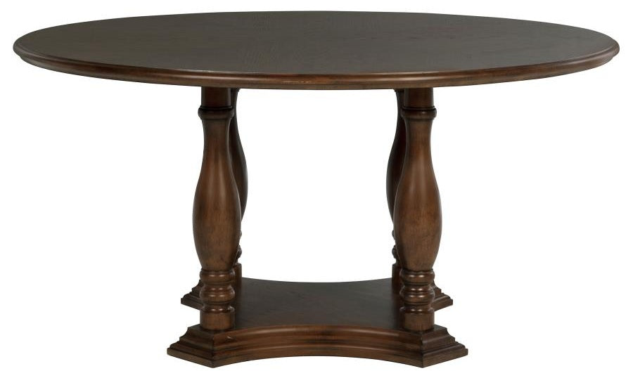 Coaster 109400-S7 7 pc Landon rich brown finish wood 60" round dining table set fabric upholstered seats