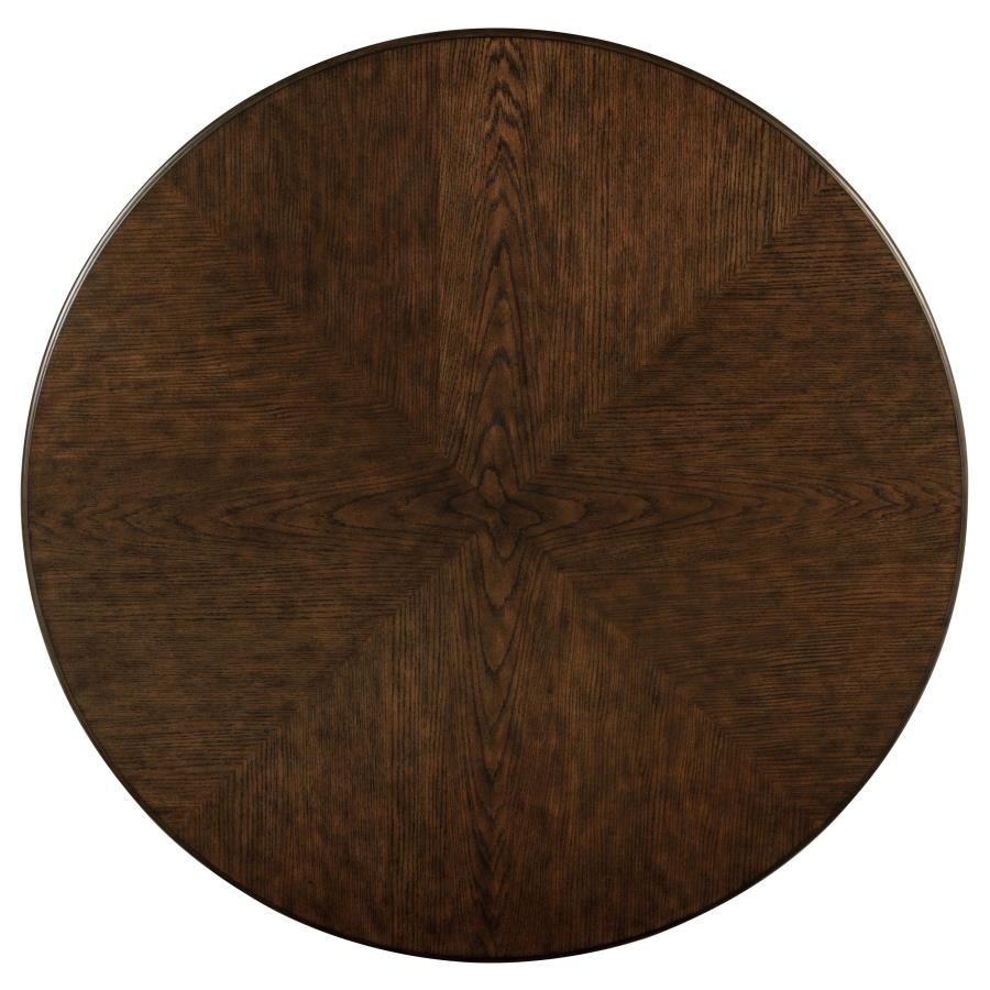 Coaster 109400-S7 7 pc Landon rich brown finish wood 60" round dining table set fabric upholstered seats