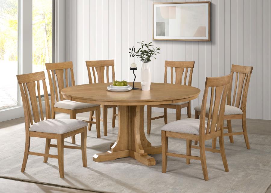 Coaster 109460-S7 7 pc Hartville natural light brown finish wood 60" round dining table set