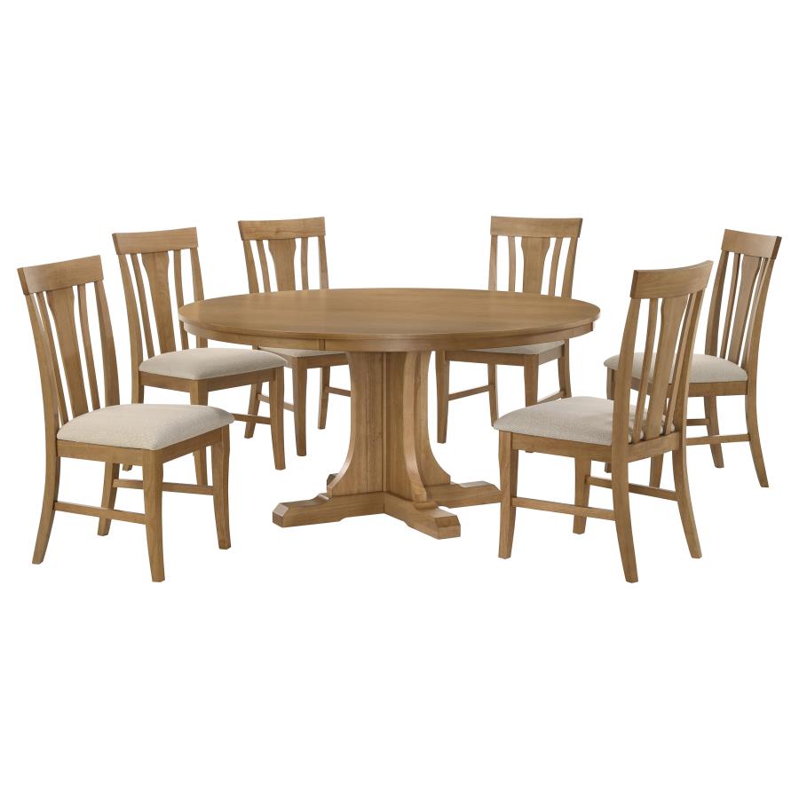 Coaster 109460-S7 7 pc Hartville natural light brown finish wood 60" round dining table set
