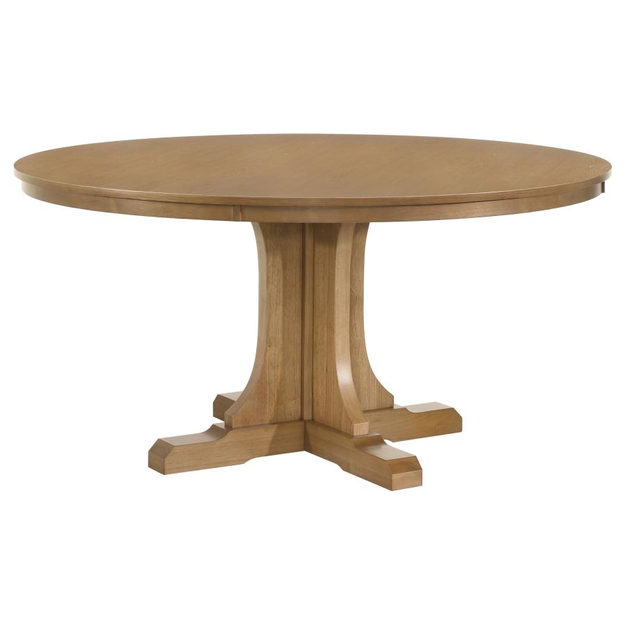 Coaster 109460-S7 7 pc Hartville natural light brown finish wood 60" round dining table set