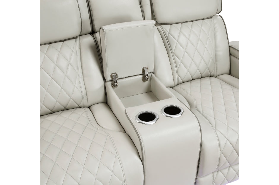 Homelegance 9516TPE-2PWH 2 pc Fairway taupe breathable faux leather power motion sofa and love seat set USB LED