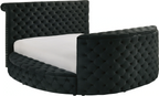 Crown Mark 5212BK Voltare black velvet fabric tufted round queen storage bed with TV lift and built in LED Fireplace