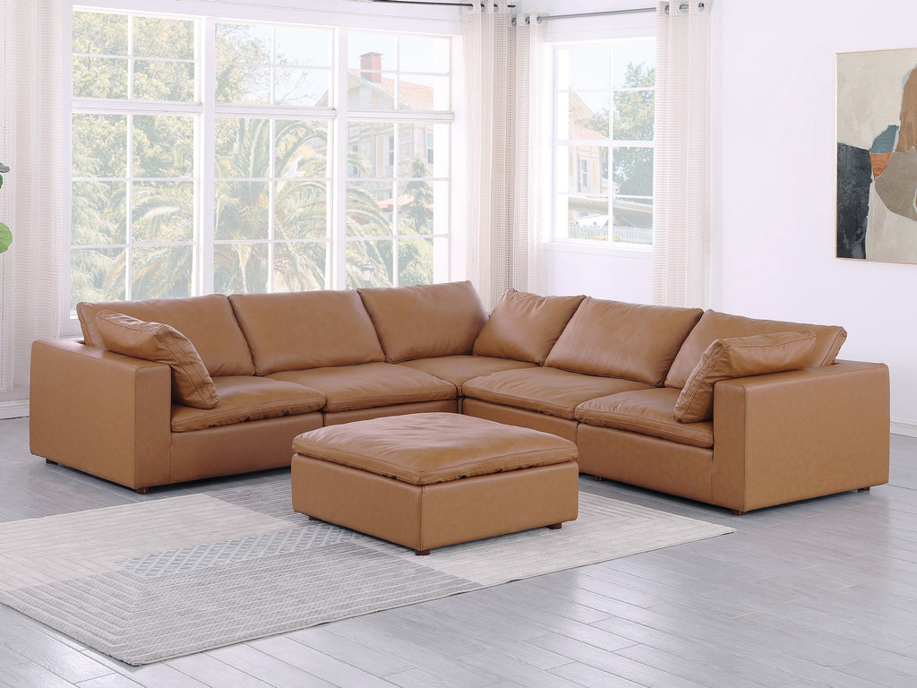 Global United 1100CG-6PC 6 pc Divanitalia cognac italian leather modular sectional sofa with ottoman