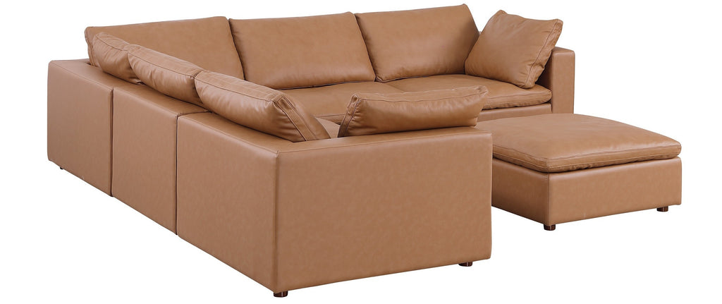 Global United 1100CG-6PC 6 pc Divanitalia cognac italian leather modular sectional sofa with ottoman