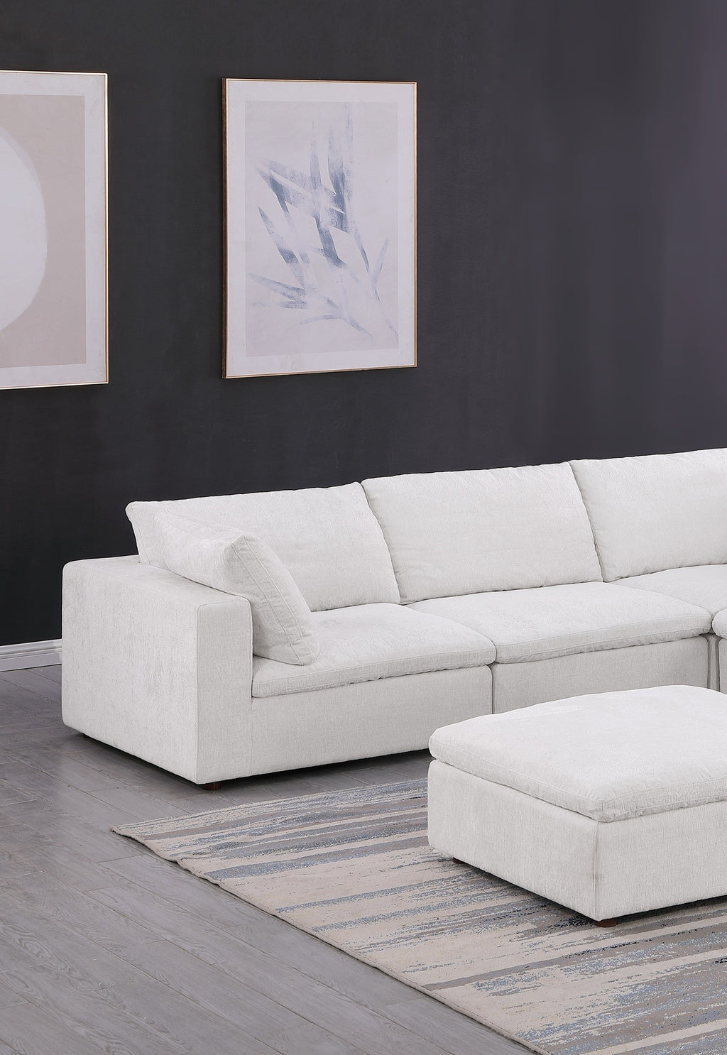 Global United 1100WH-6PC 6 pc White / light grey belfast fabric modular sectional sofa with ottoman