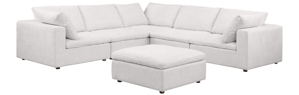 Global United 1100WH-6PC 6 pc White / light grey belfast fabric modular sectional sofa with ottoman