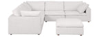 Global United 1100WH-6PC 6 pc White / light grey belfast fabric modular sectional sofa with ottoman
