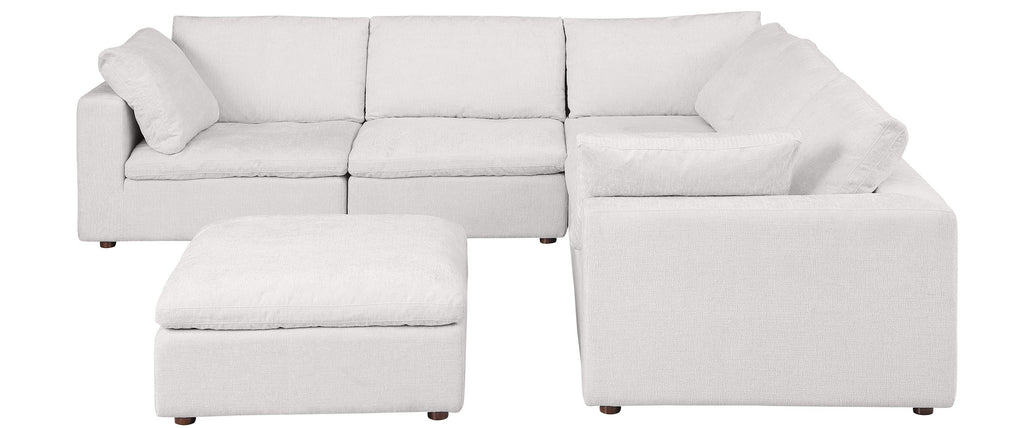 Global United 1100WH-6PC 6 pc White / light grey belfast fabric modular sectional sofa with ottoman
