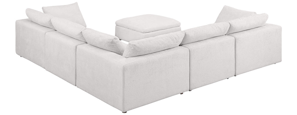Global United 1100WH-6PC 6 pc White / light grey belfast fabric modular sectional sofa with ottoman