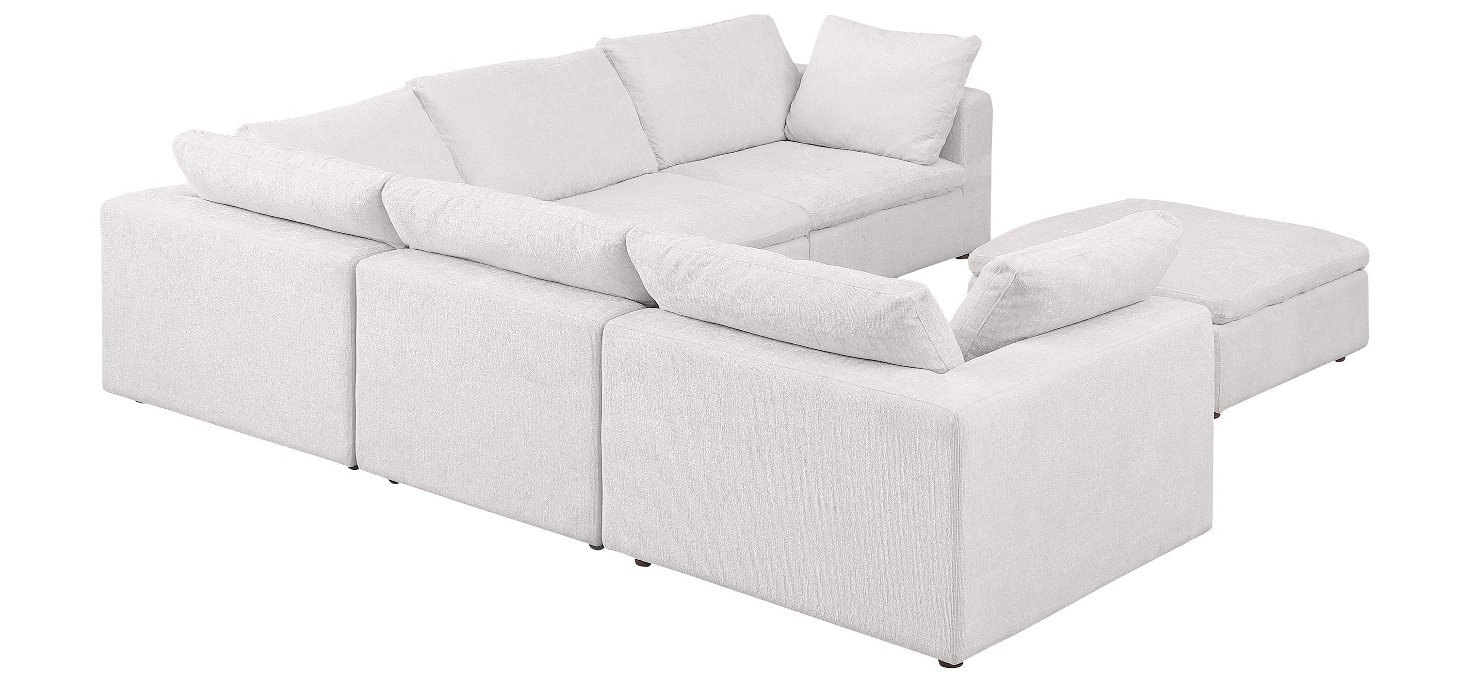 Global United 1100WH-6PC 6 pc White / light grey belfast fabric modular sectional sofa with ottoman