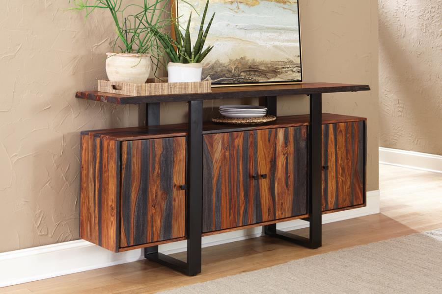 Coaster 110185 Ditman gray black sheesham finish wood gunmetal base buffet sideboard server cabinet