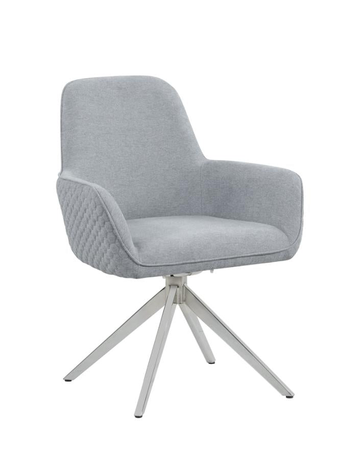 Coaster 110322 Red barrell studio eckert light grey linen like fabric retro modern style chrome finish legs barrell back swivel dining chair