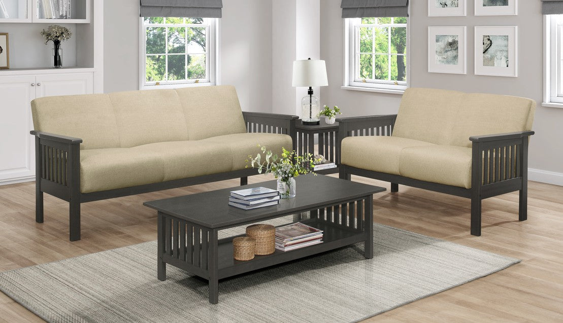 Homelegance 1104BR-2PC 2pc Lewiston mid century modern light brown textured fabric sofa and love seat set
