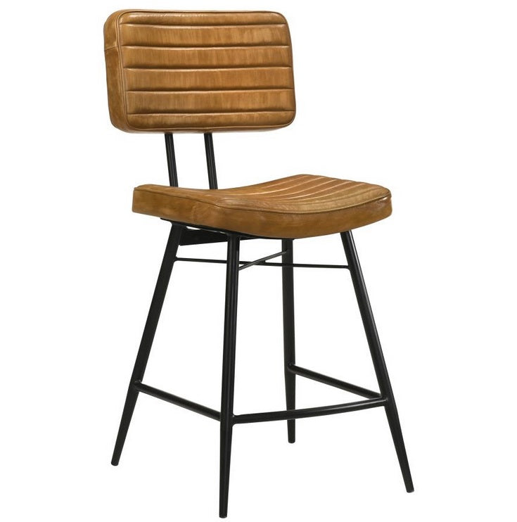 Coaster 110649 Set of 2 Wildon home partridge black metal frame counter height dining table set camel leather chairs