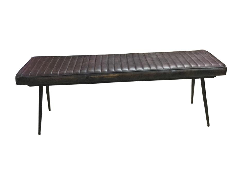 Coaster 110653 Foundry select misty mid century modern espresso leather tufted bench with black finish metal legs