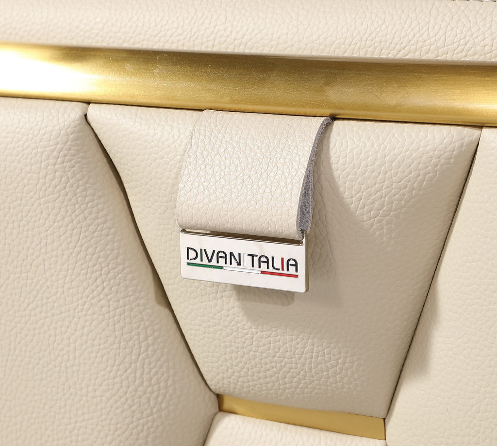 Global United 1111BG-2PC 2 pc Modern style beige Italian leather sofa and love seat set gold metal accents adjustable headrests