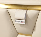 Global United 1111BG-2PC 2 pc Modern style beige Italian leather sofa and love seat set gold metal accents adjustable headrests