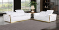 Global United Modern White Italian Leather 2-Piece Sofa and Love Seat Set with Gold Metal Accents and Adjustable Headrests – 1111WHT-2PC