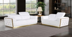 Global United Modern White Italian Leather 2-Piece Sofa and Love Seat Set with Gold Metal Accents and Adjustable Headrests – 1111WHT-2PC