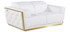 Global United Modern White Italian Leather 2-Piece Sofa and Love Seat Set with Gold Metal Accents and Adjustable Headrests – 1111WHT-2PC