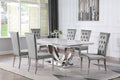 Coaster 111101-S7G 7 pc Kerwin polished chrome metal base dining table set with white marble top and grey velvet chairs