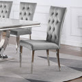Coaster 111103  Set of 2 Kerwin polished chrome metal legs grey velvet tufted back dining chairs