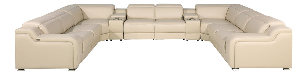 Global United 1116BG-10PC 10 pc DivanItalia beige italian leather power reclining U shaped sectional sofa power adjustable headrests