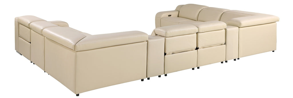 Global United 1116BG-10PC 10 pc DivanItalia beige italian leather power reclining U shaped sectional sofa power adjustable headrests