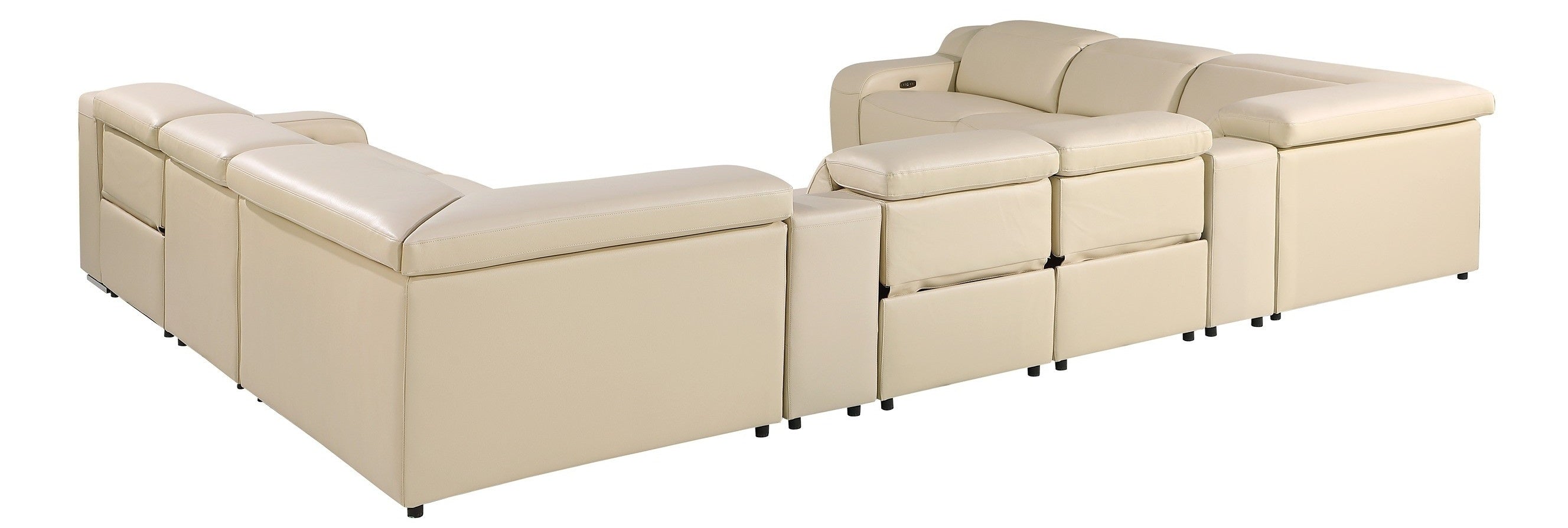 Global United 1116BG-10PC 10 pc DivanItalia beige italian leather power reclining U shaped sectional sofa power adjustable headrests
