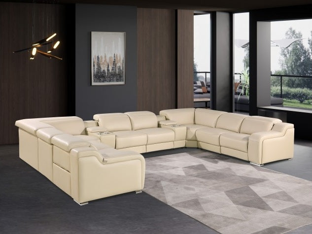 Global United 1116BG-10PC 10 pc DivanItalia beige italian leather power reclining U shaped sectional sofa power adjustable headrests