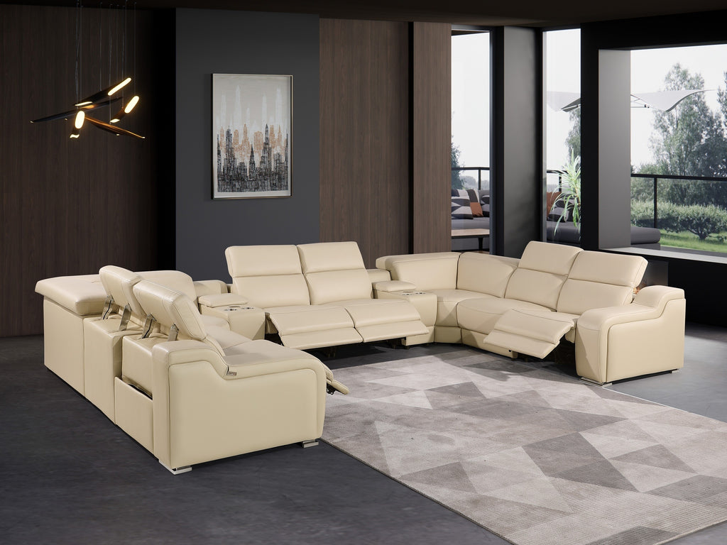 Global United 1116BG-10PC 10 pc DivanItalia beige italian leather power reclining U shaped sectional sofa power adjustable headrests