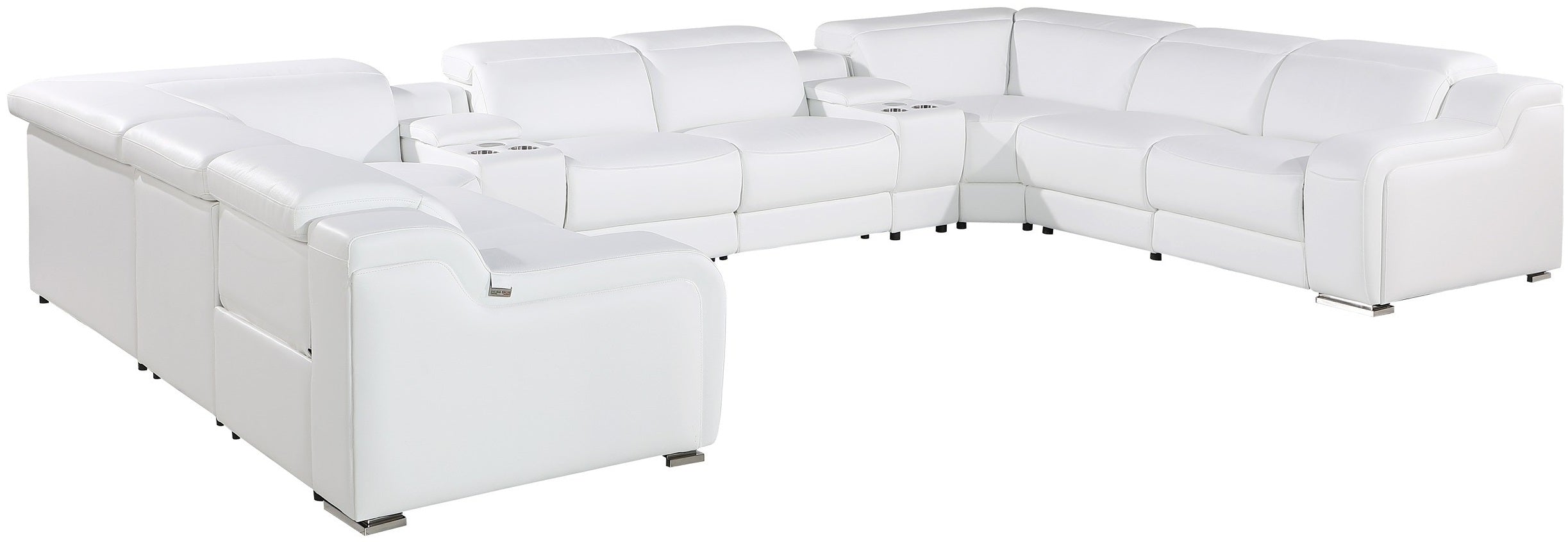 Global United 1116WH-10PC 10pc DivanItalia white italian leather power reclining u shaped sectional sofa power adjustable headrests