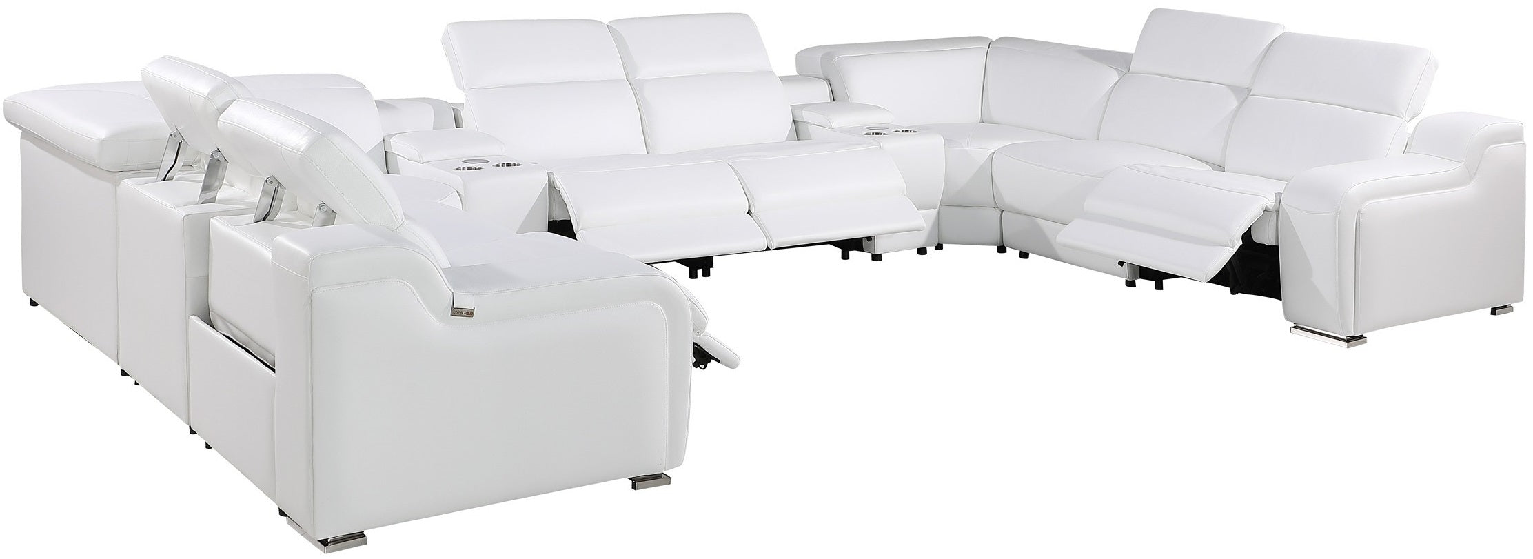 Global United 1116WH-10PC 10pc DivanItalia white italian leather power reclining u shaped sectional sofa power adjustable headrests