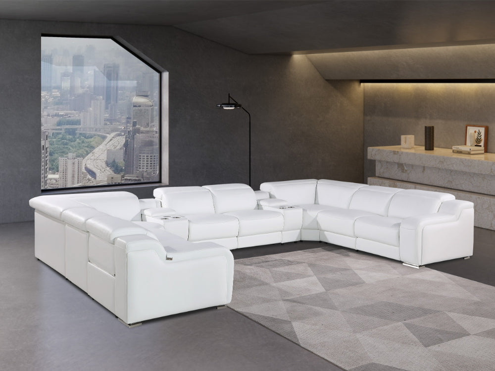 Global United 1116WH-10PC 10pc DivanItalia white italian leather power reclining u shaped sectional sofa power adjustable headrests