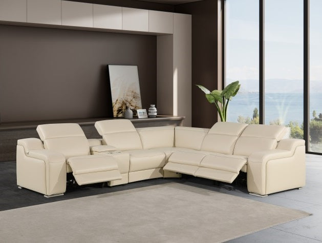 Global United 1116BG-6PC 6 pc DivanItalia beige italian leather power reclining sectional sofa power adjustable headrests