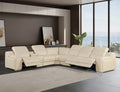 Global United DivanItalia Beige Italian Leather 7-Piece Power Reclining Sectional Sofa with Power Adjustable Headrests – 1116BG-7PC
