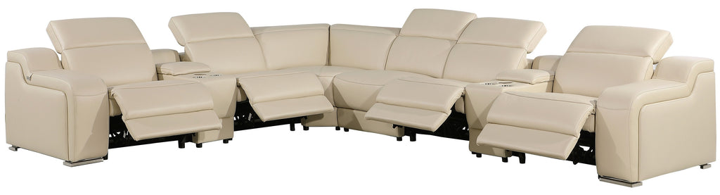 Global United 1116BG-8PC 8 pc DivanItalia beige italian leather power reclining sectional sofa power adjustable headrests