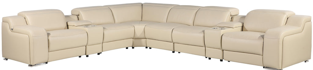 Global United 1116BG-8PC 8 pc DivanItalia beige italian leather power reclining sectional sofa power adjustable headrests