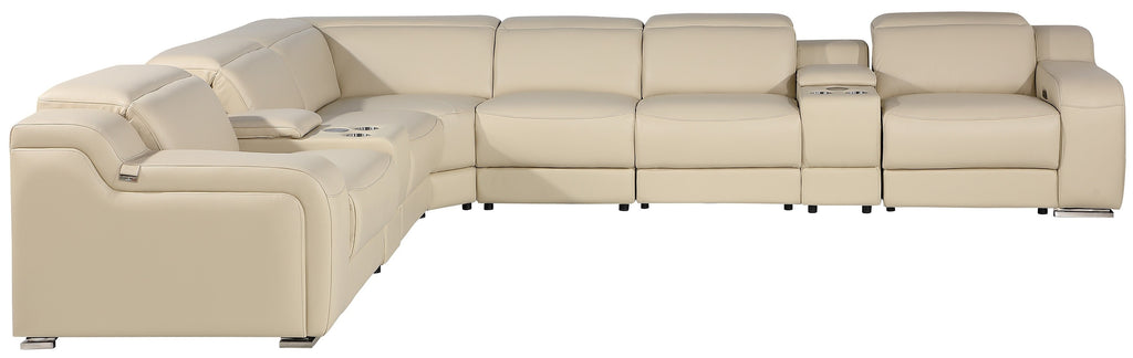 Global United 1116BG-8PC 8 pc DivanItalia beige italian leather power reclining sectional sofa power adjustable headrests