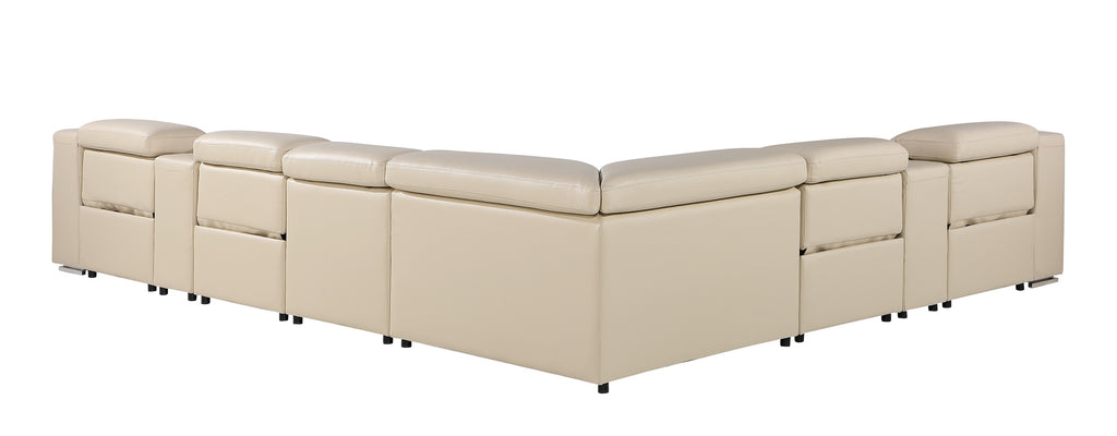 Global United 1116BG-8PC 8 pc DivanItalia beige italian leather power reclining sectional sofa power adjustable headrests