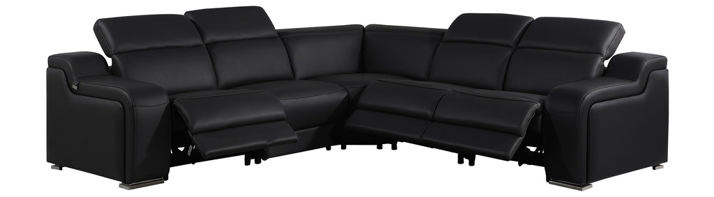Global United 1116BK-5PC 5 pc DivanItalia black italian leather power reclining sectional sofa power adjustable headrests