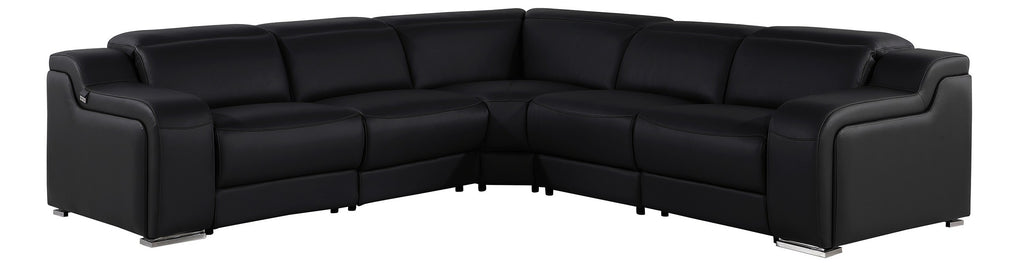 Global United 1116BK-5PC 5 pc DivanItalia black italian leather power reclining sectional sofa power adjustable headrests