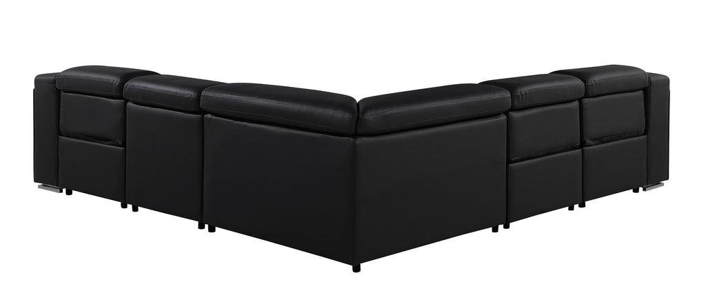 Global United 1116BK-5PC 5 pc DivanItalia black italian leather power reclining sectional sofa power adjustable headrests