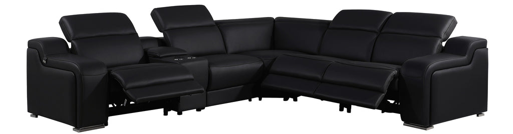 Global United 1116BK-6PC 6 pc DivanItalia black italian leather power reclining sectional sofa power adjustable headrests