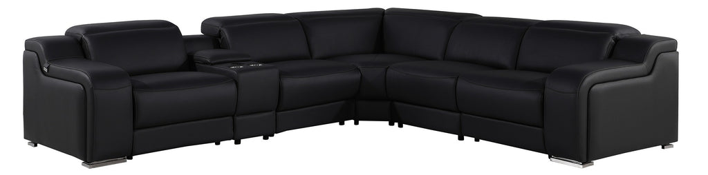 Global United 1116BK-6PC 6 pc DivanItalia black italian leather power reclining sectional sofa power adjustable headrests