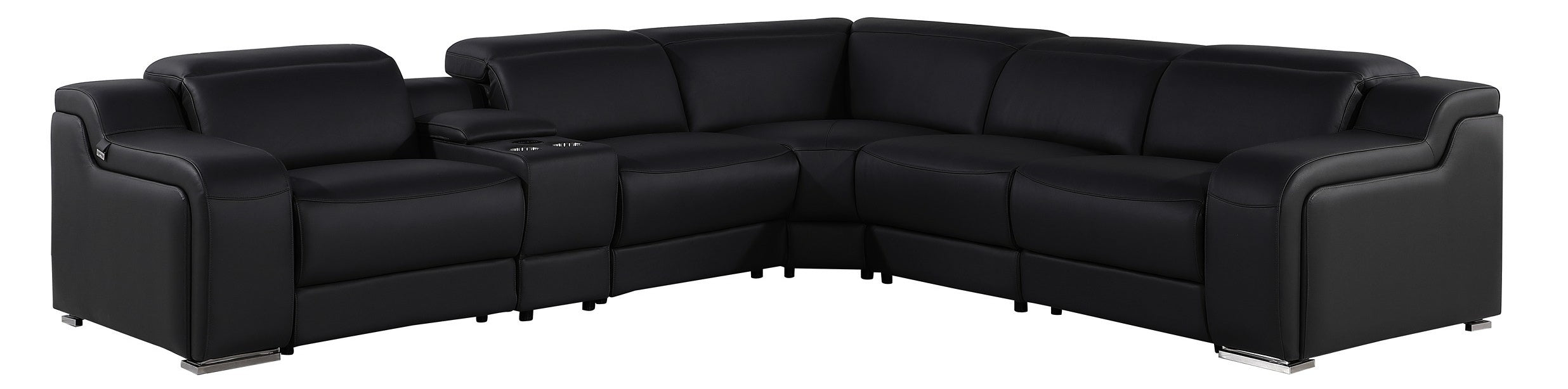 Global United 1116BK-6PC 6 pc DivanItalia black italian leather power reclining sectional sofa power adjustable headrests