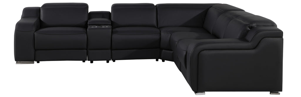 Global United 1116BK-6PC 6 pc DivanItalia black italian leather power reclining sectional sofa power adjustable headrests